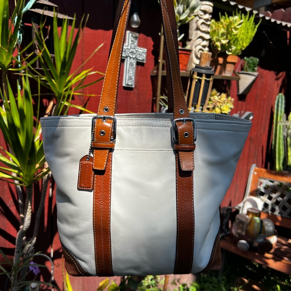 Coach White and Brown Leather Tote